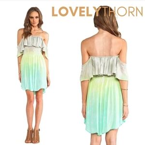 BLUE LIFE // ruffle detail off the shoulder ombre boho-chic mini dress